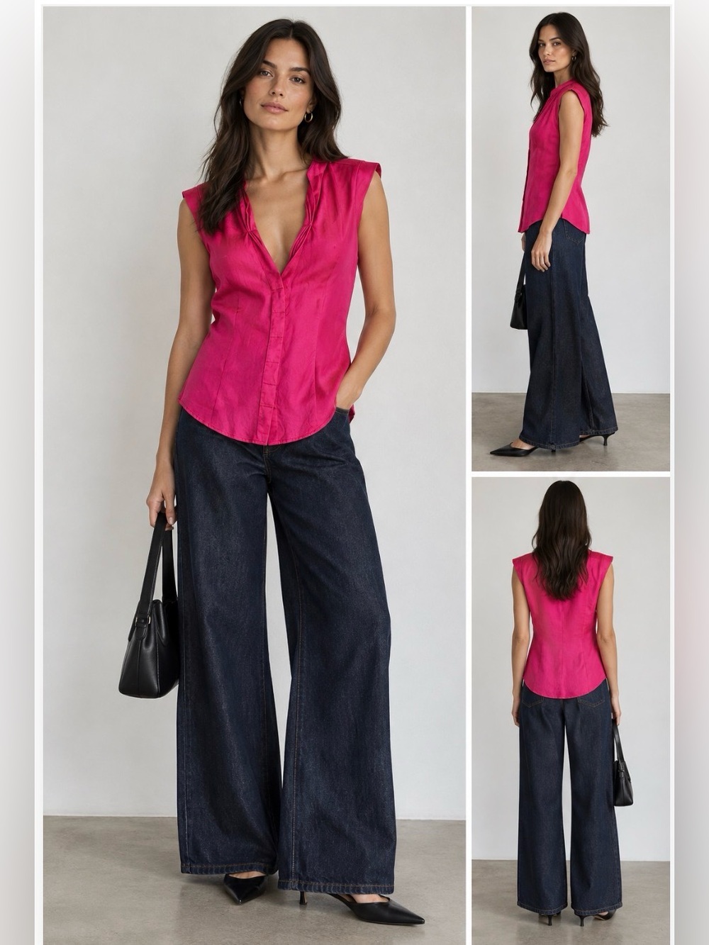 Nanette Lepore Hot Pink V-Neck Silk Blouse